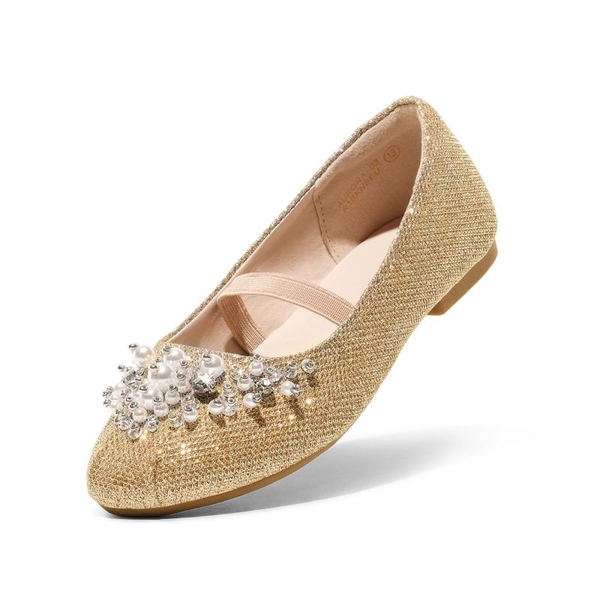 Girl's Mary Jane Pearl Ballerina Flats - GOLD GLITTER -  0